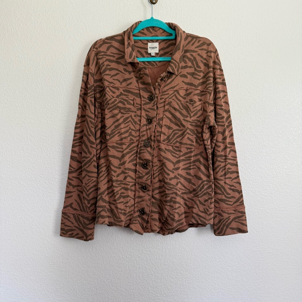 Kensie Zebra Print Cotton Button Front Shacket Medium